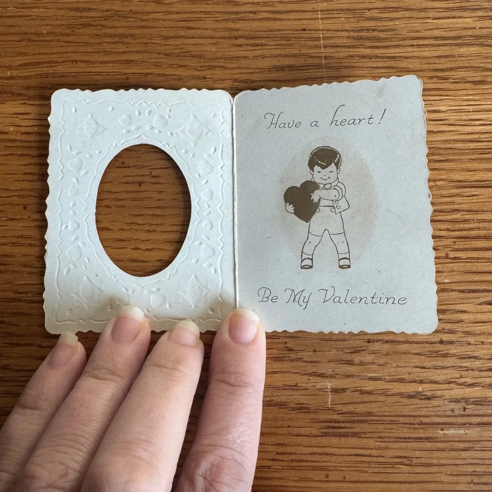 Vintage Valentine Card Boy Holding‎ Heart Carrington Co Chicago Ill Made in USA